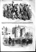 Original Old Antique Print 1854 Essex Garrison Tower London Army Recruits War