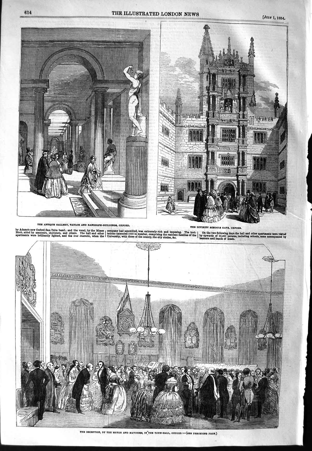 Old Antique Print 1854 Mayor Reception Oxford School Randolph Buildings 19th