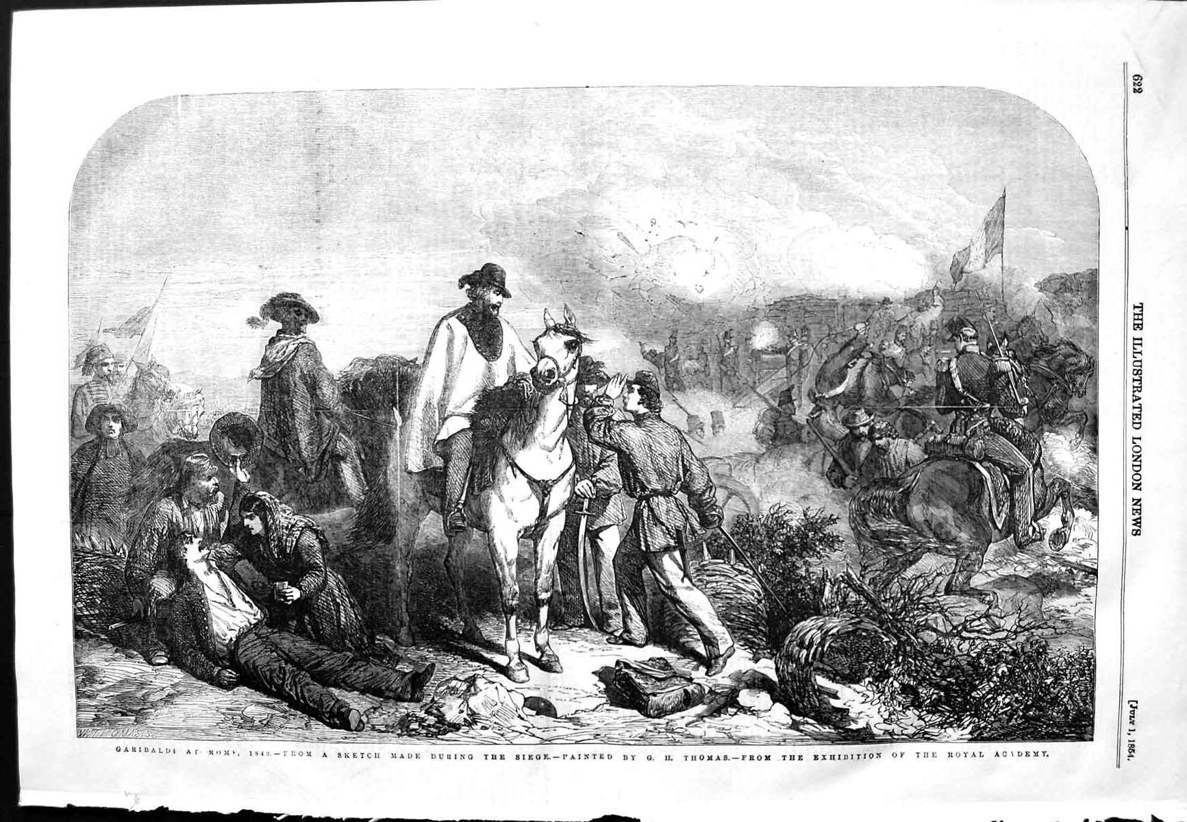 Original Old Antique Print 1854 View Garibaldi Rome Siers Battle Wa Victorian