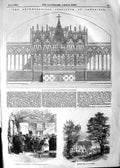 Original Old Antique Print 1854 Reredos Ely Cathedral Professor Willis Abbey