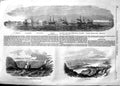 Original Old Antique Print 1854 Cronstadt Ships Fort Bulldog Ship Christiansund