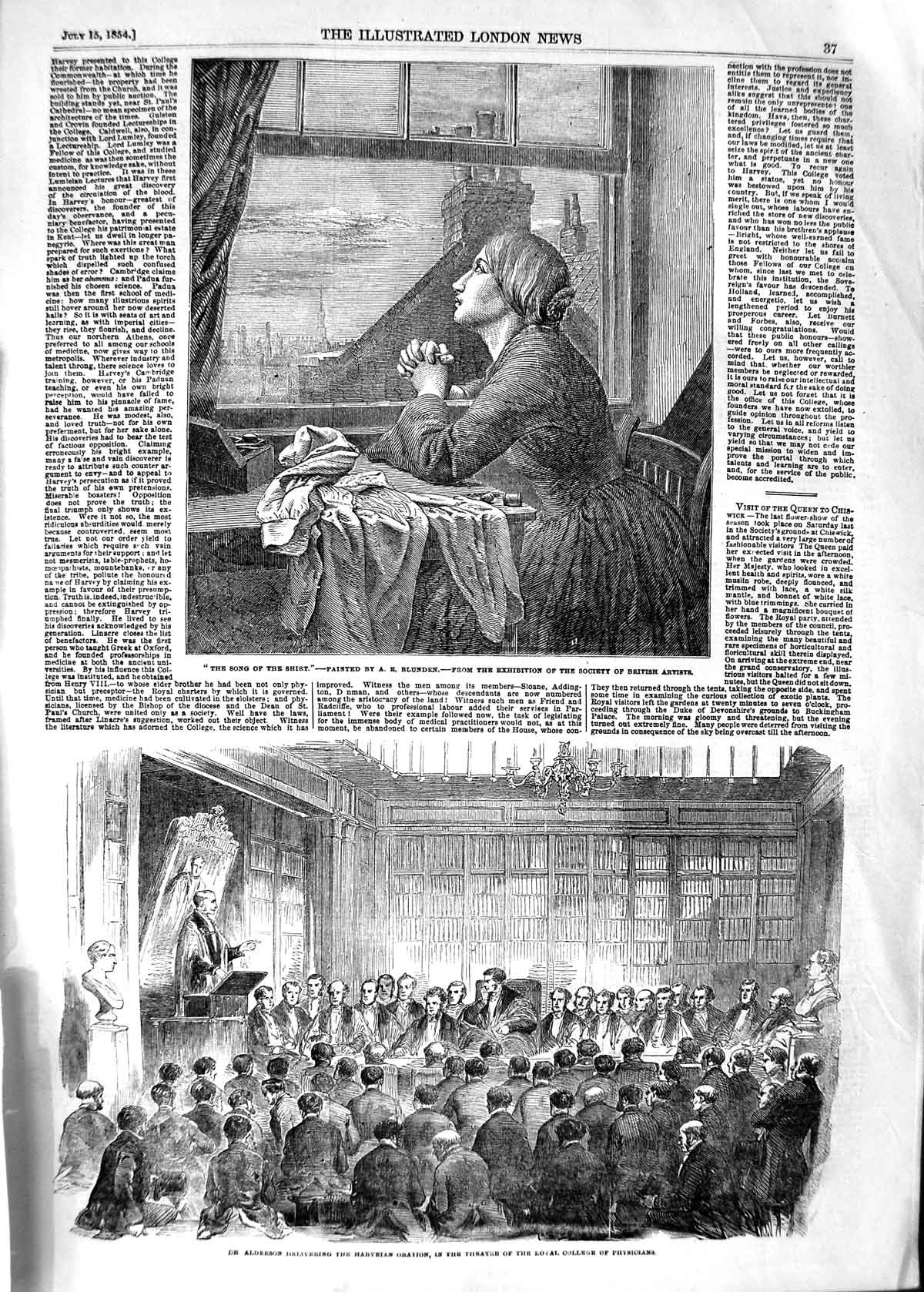 Original Old Antique Print 1854 Alderson Oration Theatre College Physicians