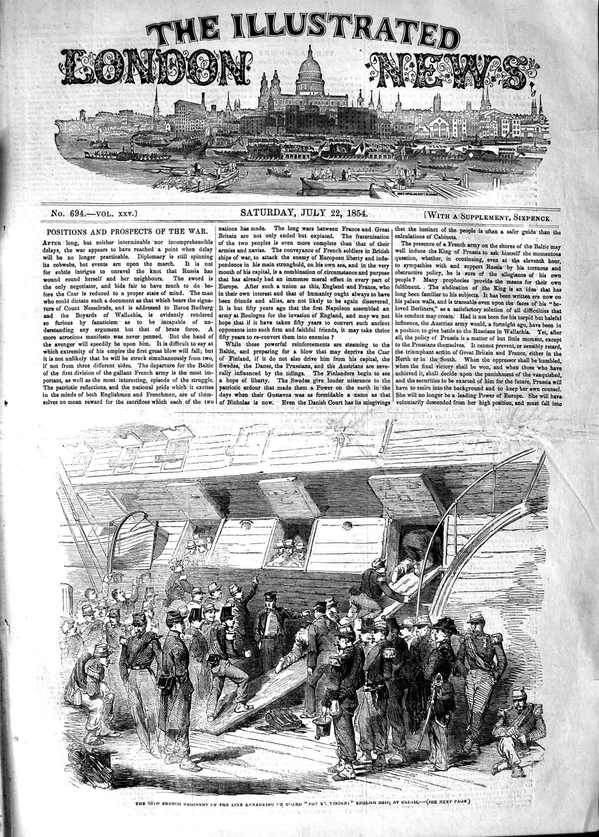 Old Antique Print 1854 French Regiment Vincent English Ship Calais France 19th