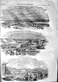 Original Old Antique Print 1854 War Allied Ships Army Varna Camp Aladyn Schumla