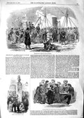 Original Old Antique Print 1854 Arms Calais Ship French Siers Sailors Hortense
