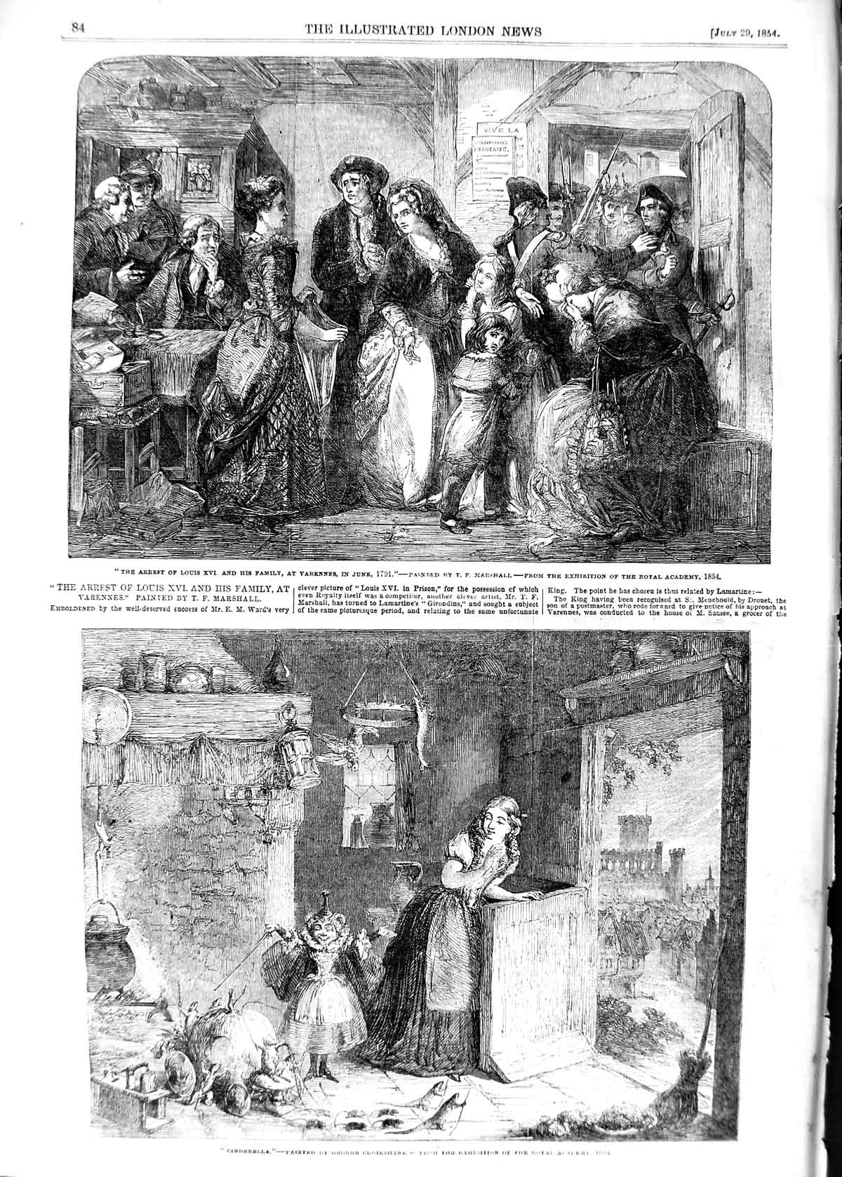 Original Old Antique Print 1854 Arrest Louis Family Varennes Cinderella Pumpkin