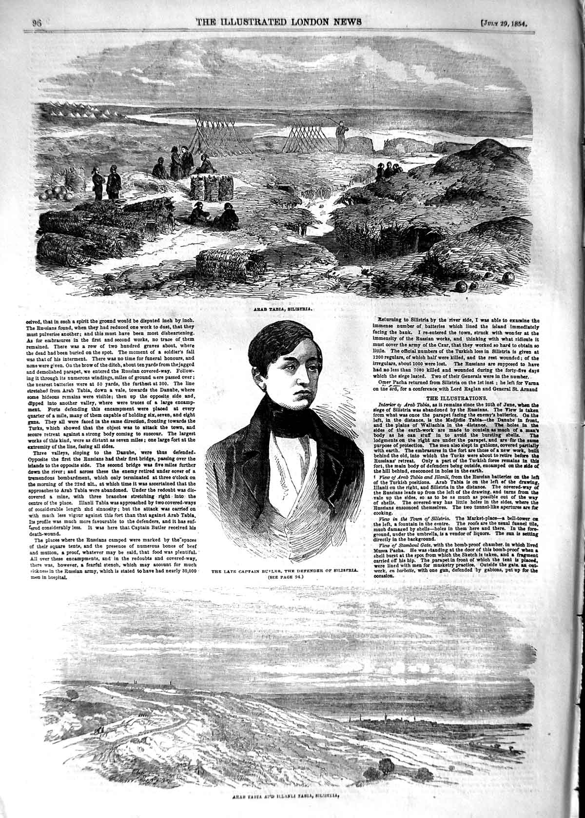 Old Antique Print 1854 Arab Tabia Silistria Captain Buller Defender War 19th