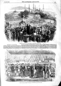 Old Antique Print 1854 Procession Sultan Constantinople Ship Fury Russian 19th