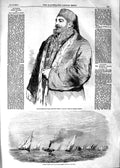 Original Old Antique Print 1854 Said Pacha Viceroy Egypt Ships Bar Rosetta Nile