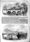 Original Old Antique Print 1854 Bridge Travencore Rajah Ganges Canal Victorian