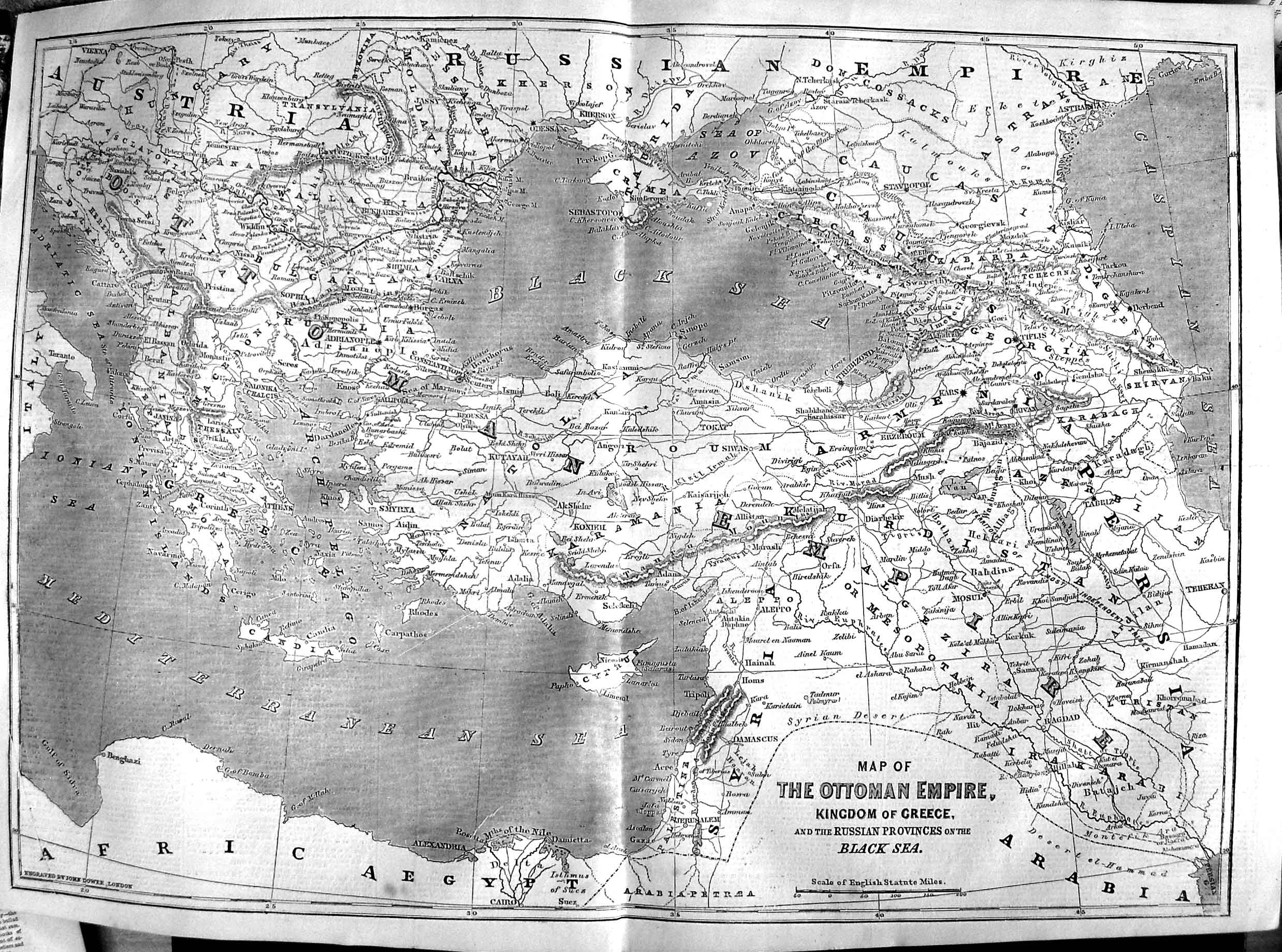 Old Antique Print 1854 Map Ottoman Empire Russian Provinces Black Sea War 19th