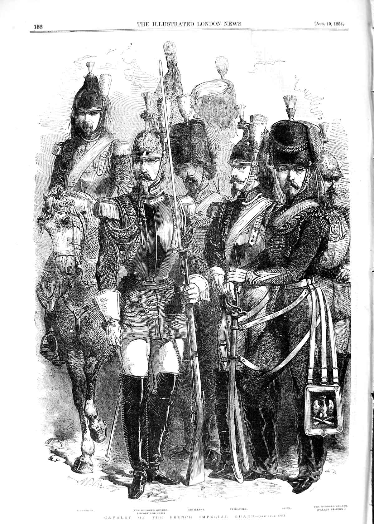 Old Antique Print 1854 Cavalry French Imperial Guard Artillery Guide War 19th