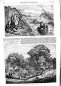Original Old Antique Print 1854 Children River Tub English Homestead Country