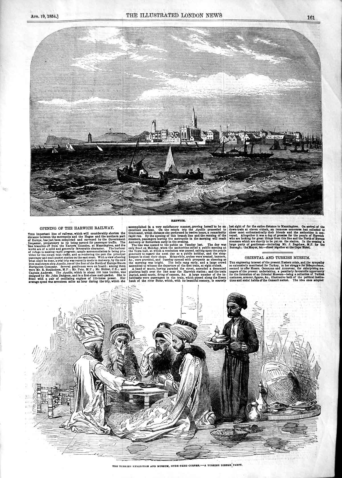 Old Antique Print 1854 View Harwich Turkish Dinner Party Museum Hyde Park 19th