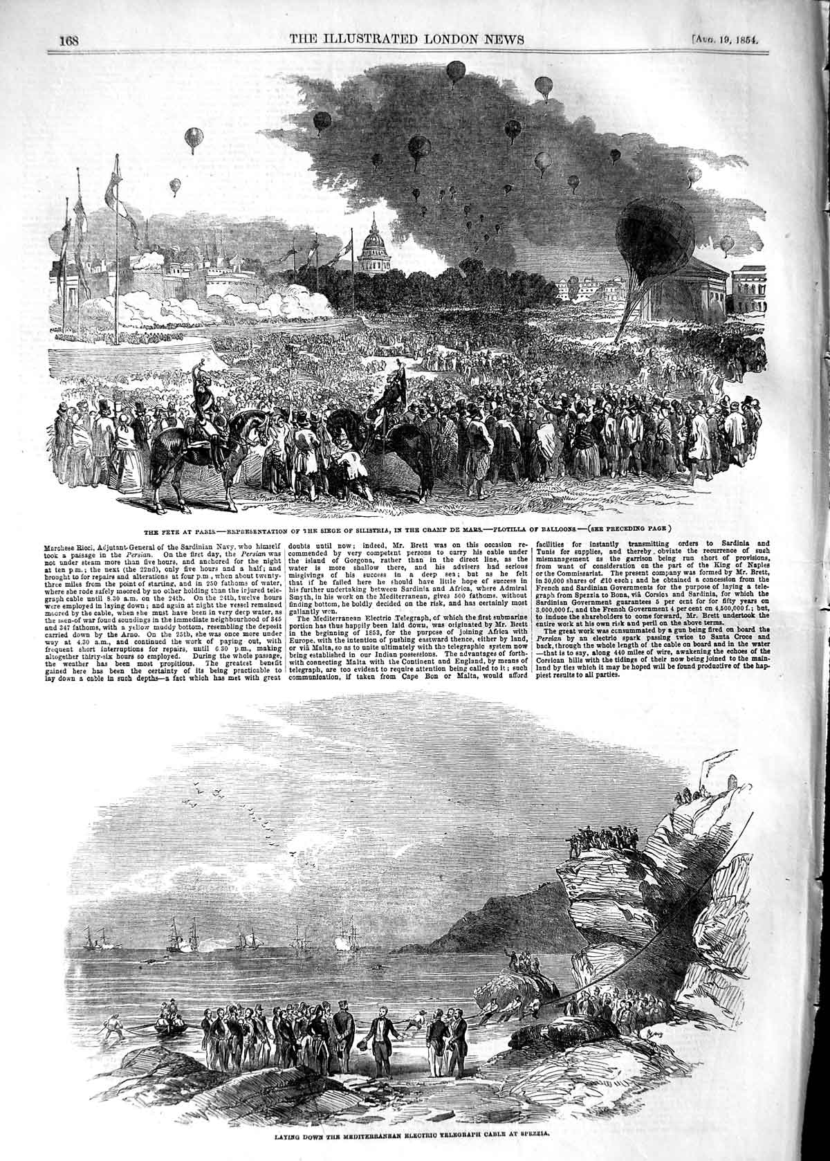 Old Antique Print 1854 Paris Siege Silistria Champ Mars Telegraph Spezzia 19th