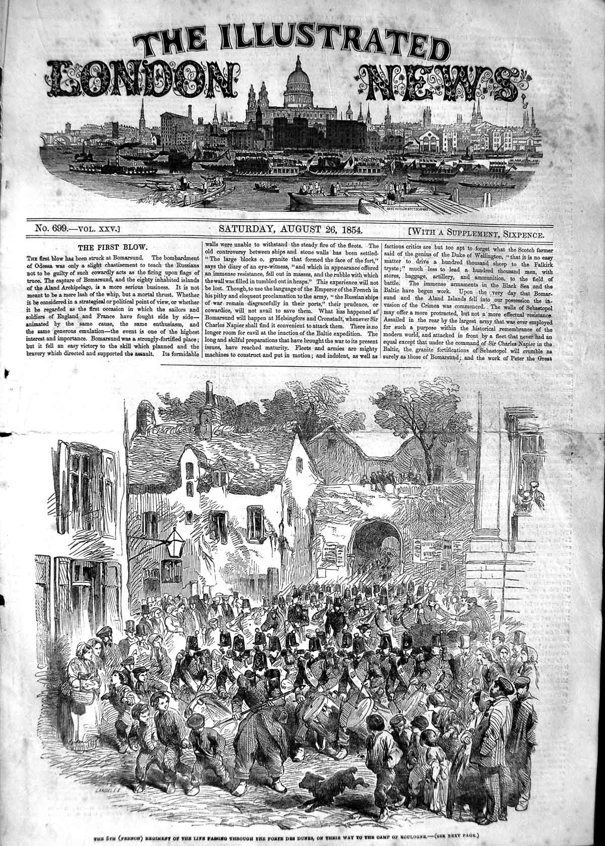 Original Old Antique Print 1854 French Siers Porte Des Dunes Camp Boulogne War