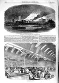 Original Old Antique Print 1854 Fire Cubitt Works Thames Billingsgate Newmarket
