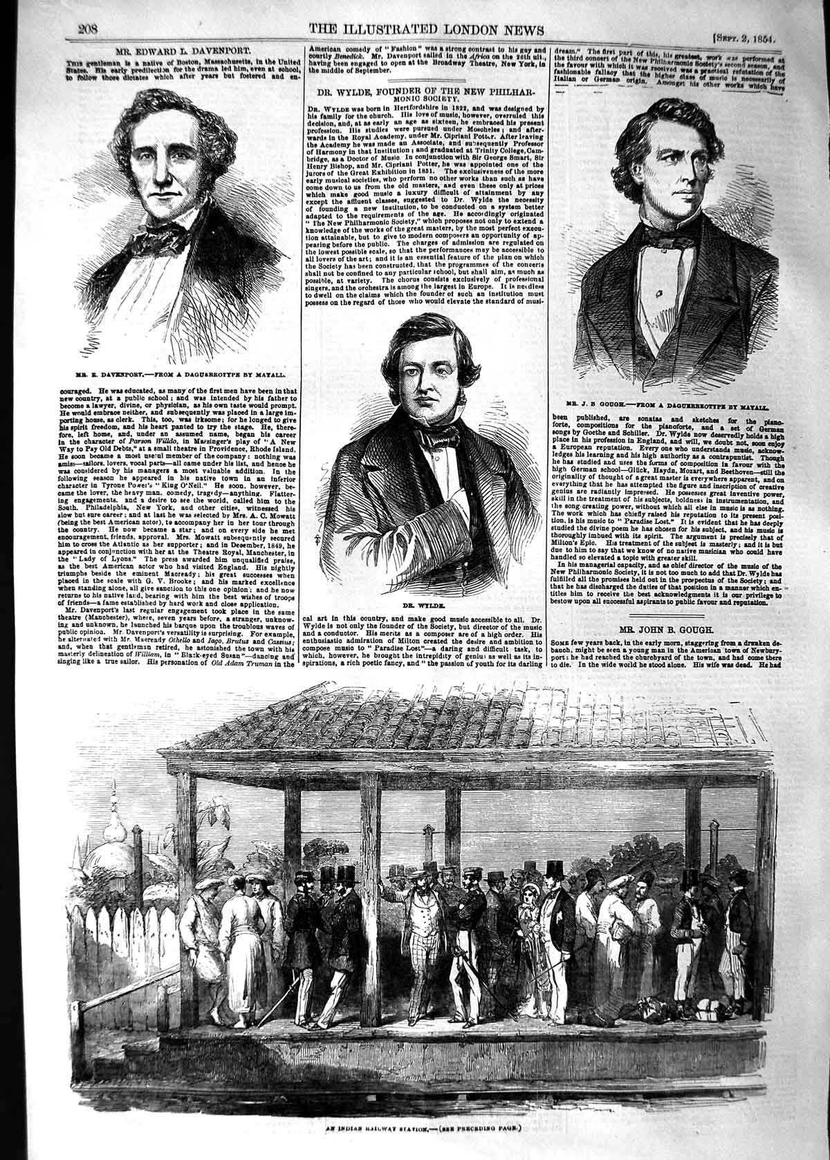 Original Old Antique Print 1854 Indian Railway Station Wylde Davenport Gough