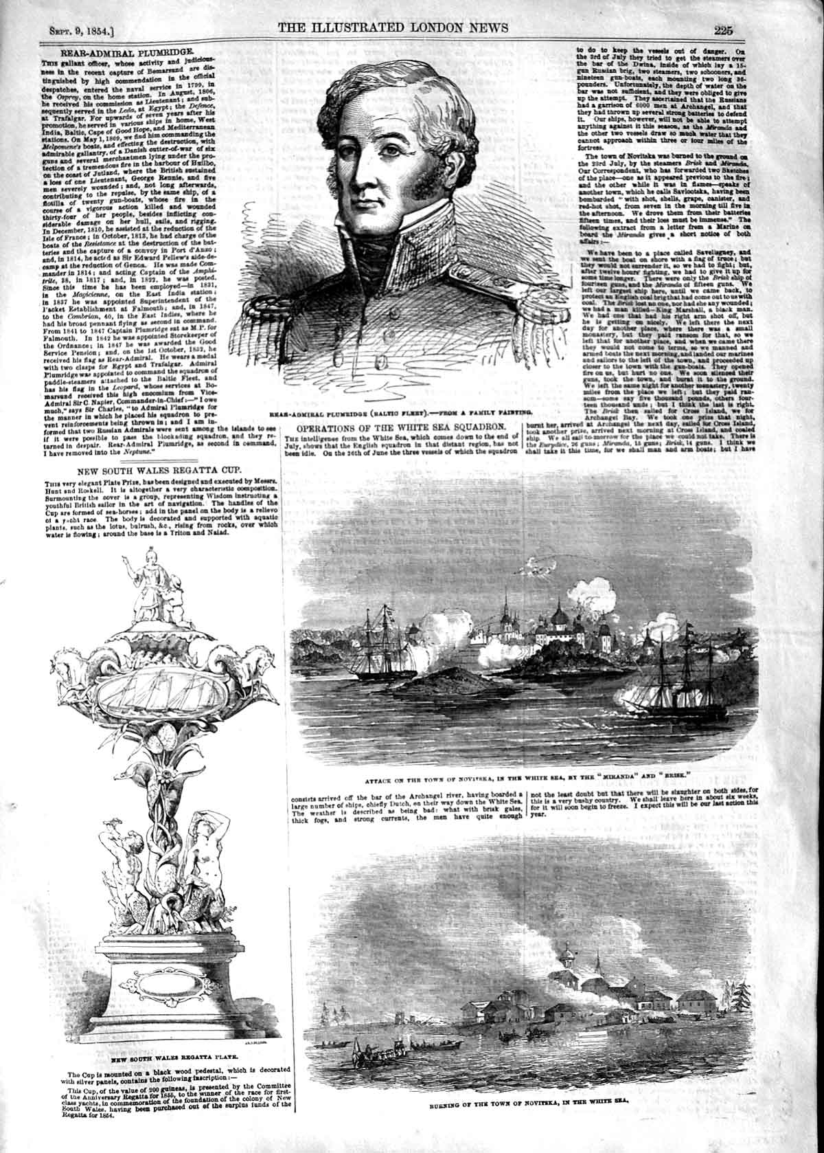 Original Old Antique Print 1854 War Attack Novitska Miranda Brisk Ship Pl 19th