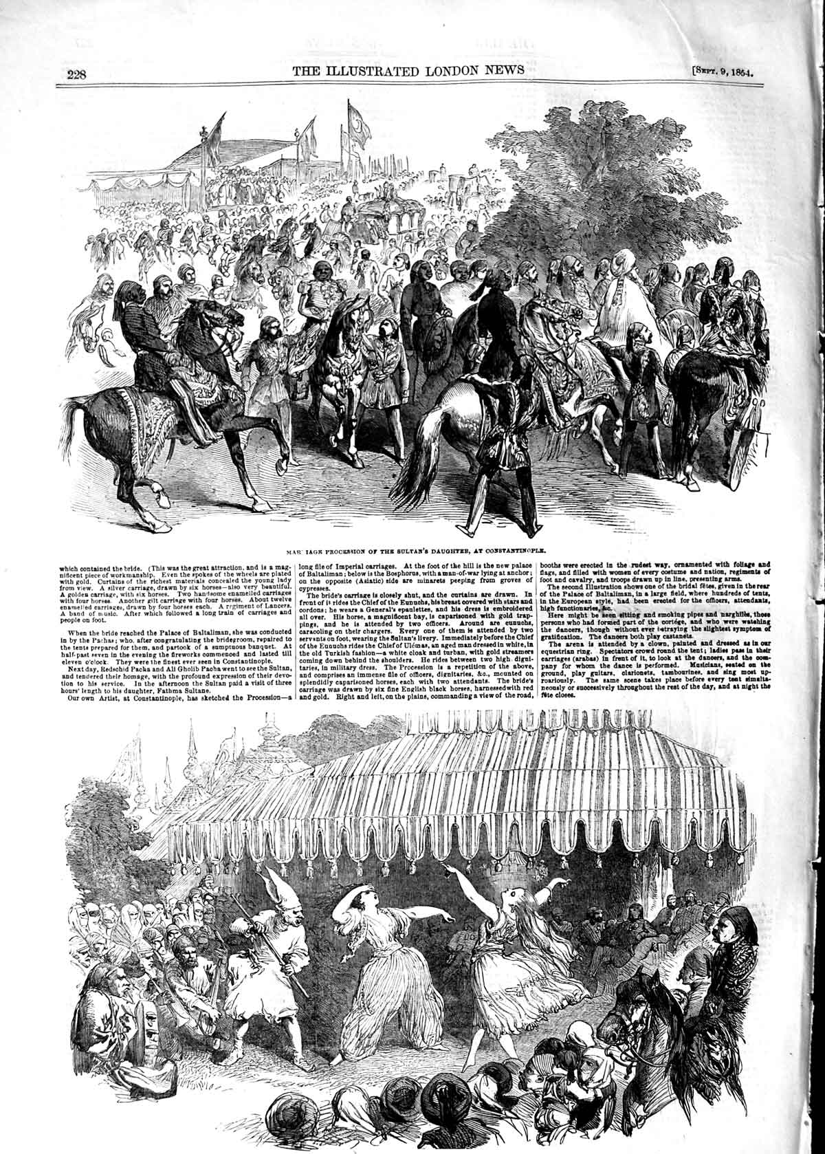Original Old Antique Print 1854 Marriage Sultan'S Daughter Constantinople Fete