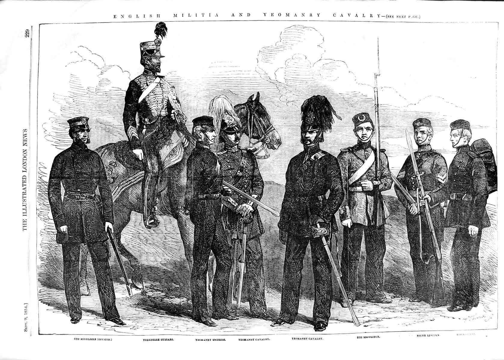 Original Old Antique Print 1854 Yeomanry Cavalry Lincoln Essex Yorkshire 19th