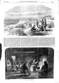 Original Old Antique Print 1854 War Camp Slobodzie Wallachian Hut Fire Family