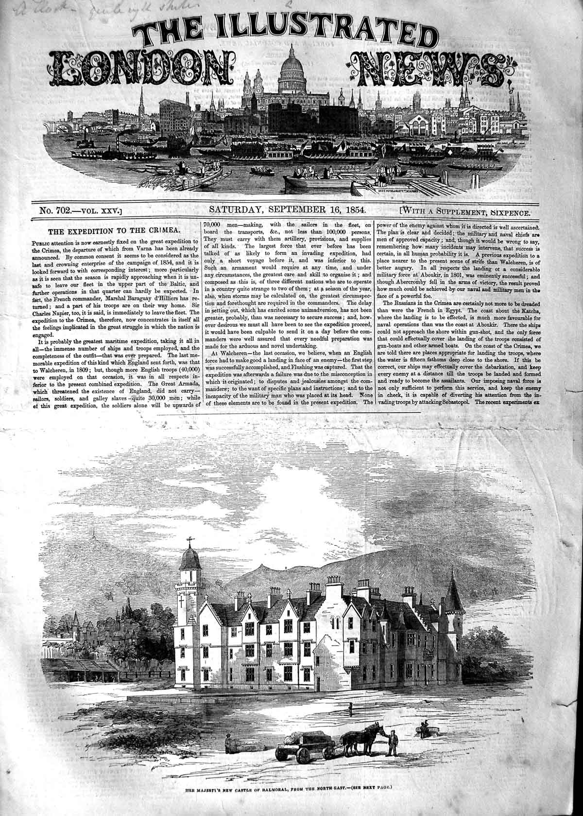 Old Antique Print 1854 Queen England Castle Balmoral Scotland Horse Cart 19th