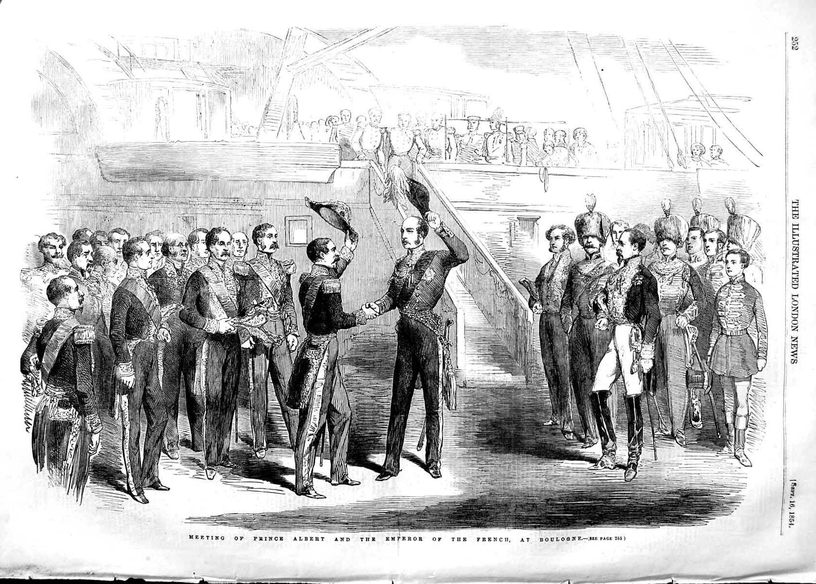 Original Old Antique Print 1854 Meeting Prince Albert Emperor French B Victorian