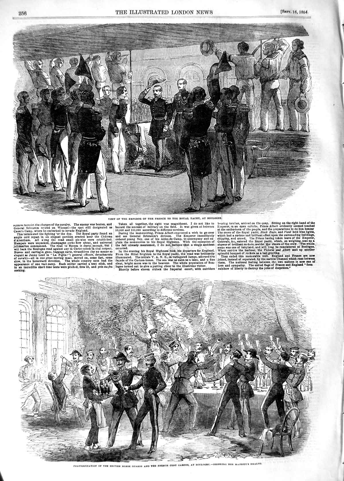 Old Antique Print 1854 Emperor French Royal Yacht Boulogne Horse Guards 19th