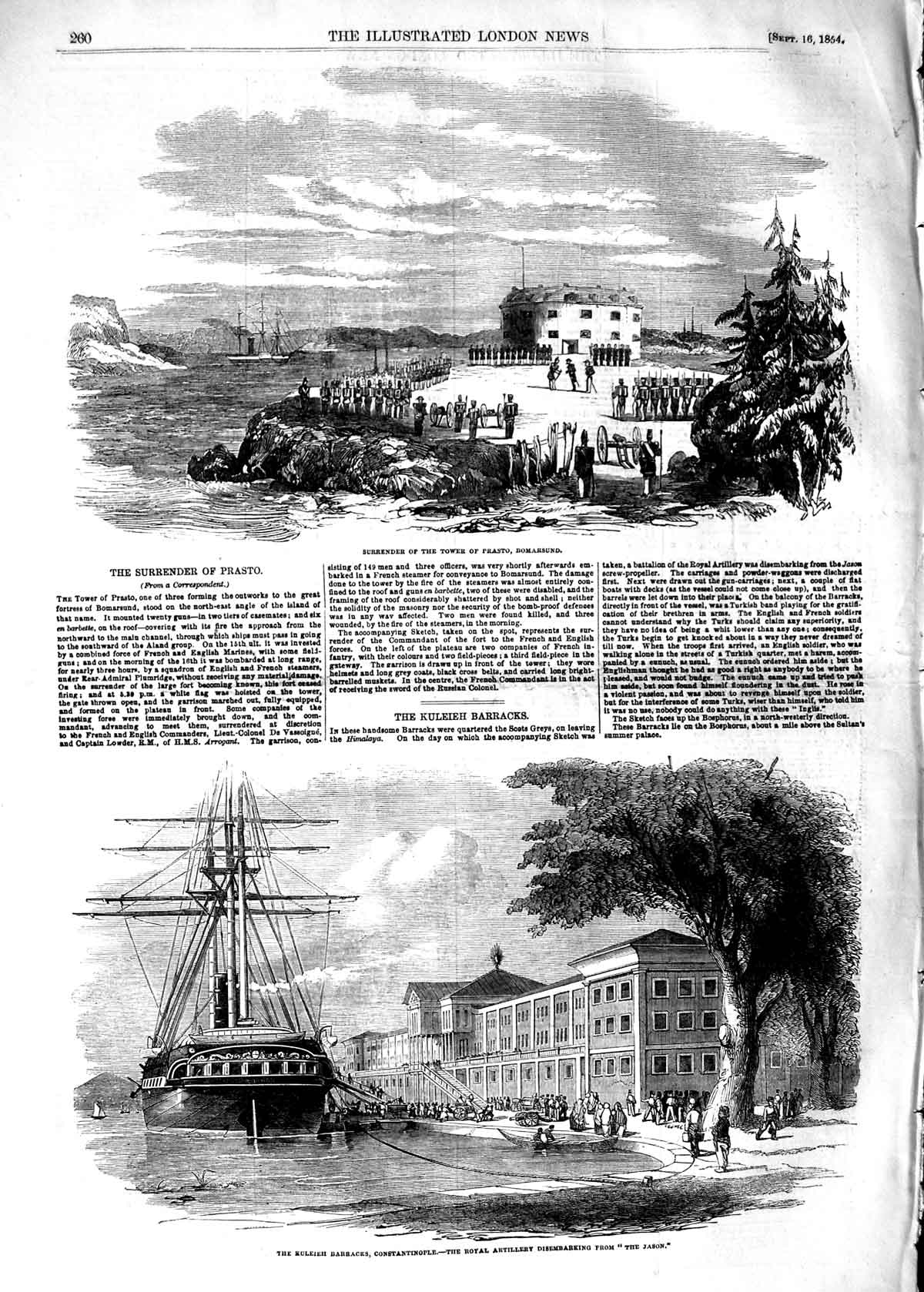 Old Antique Print 1854 Tower Prasto Bomarsund Kuleieh Constantinople War 19th