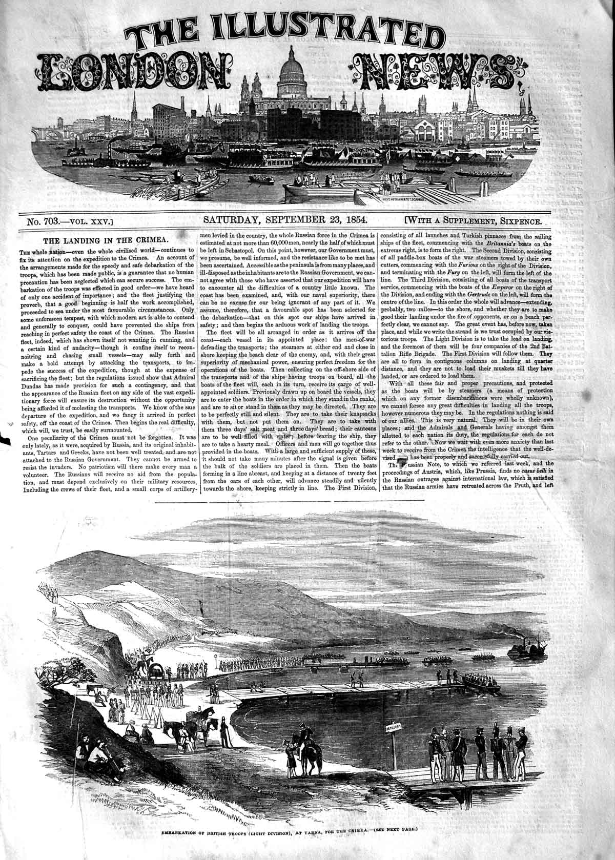 Original Old Antique Print 1854 Embarkation British Troops Varna Crimea War