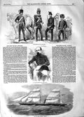 Old Antique Print 1854 Screw Steamer Barwon Gonzales Bravo Artillery War 19th