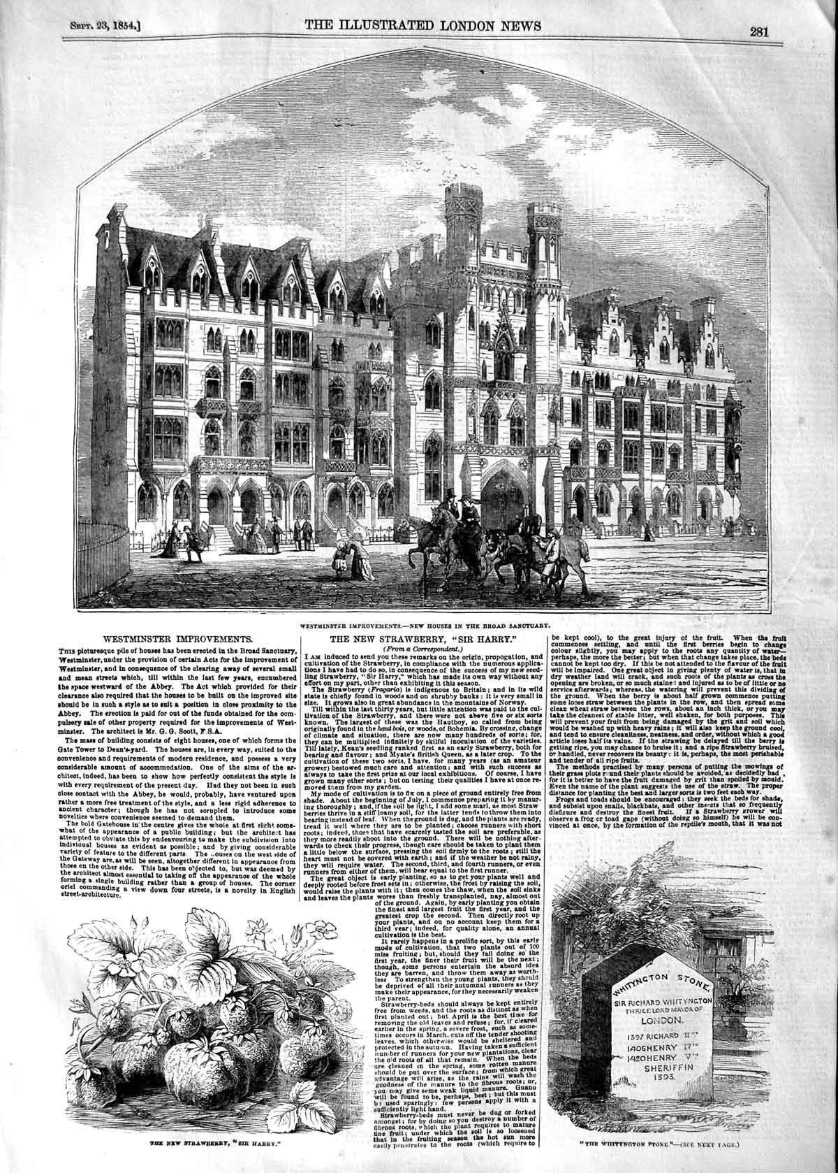 Old Antique Print 1854 Westminster Houses Whityngton Stone London Mayor 19th