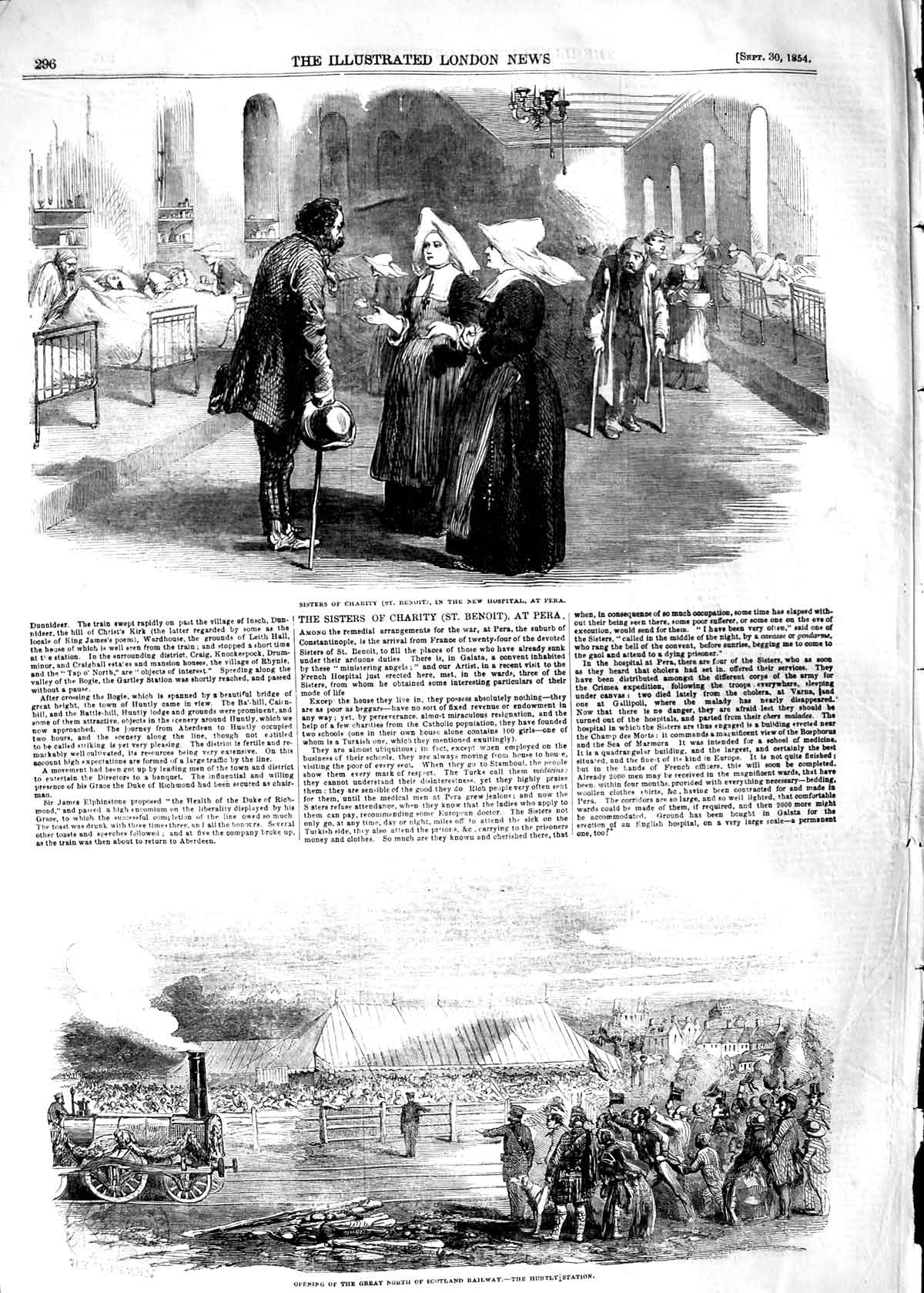 Old Antique Print 1854 Sisters Nuns Benoit Pera Huntly Railway Scotland 19th