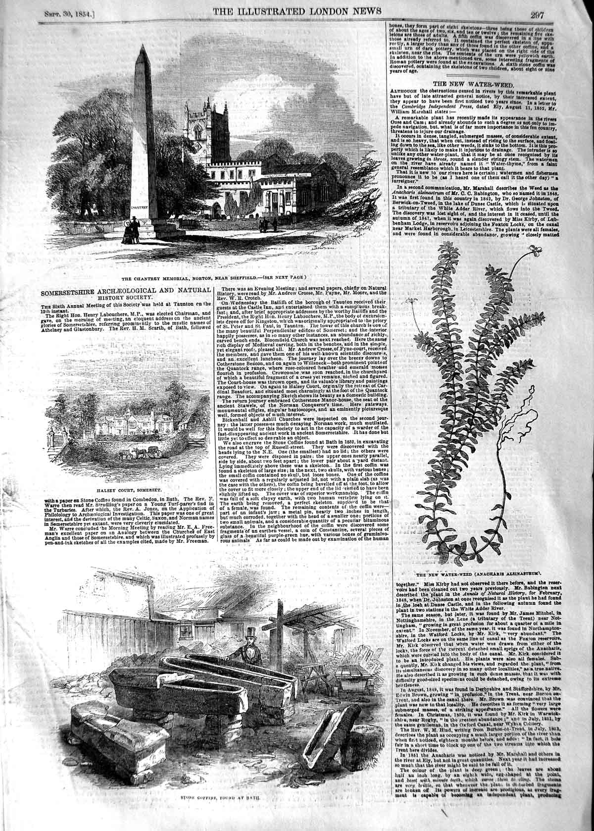 Original Old Antique Print 1854 Chantrey Memorial Norton Coffins Halsey Court