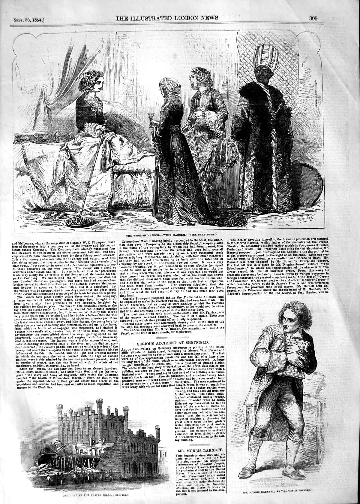 Old Antique Print 1854 Turkish Museum Hareem Castle Mills Morris Barnett 19th