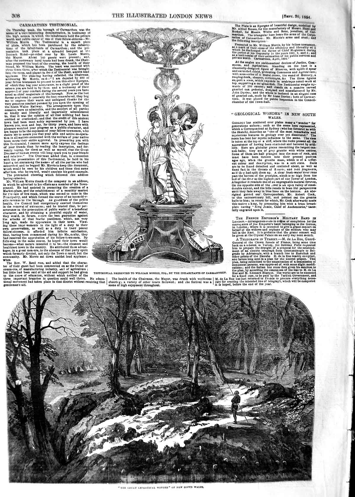 Old Antique Print 1854 Geological Wonder New South Wales William Morris 19th