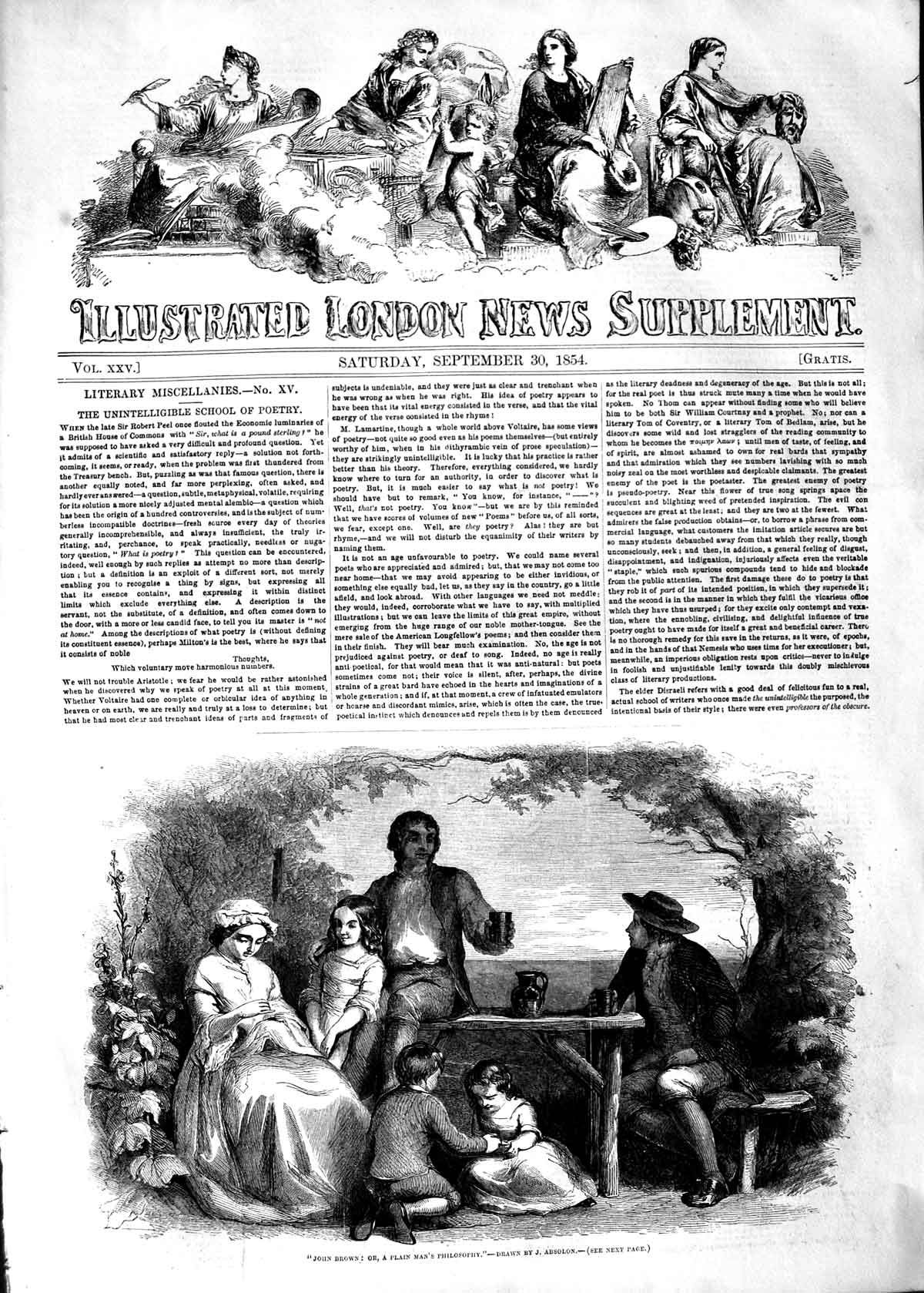 Original Old Antique Print 1854 John Brown Family Scene Table Children Garden