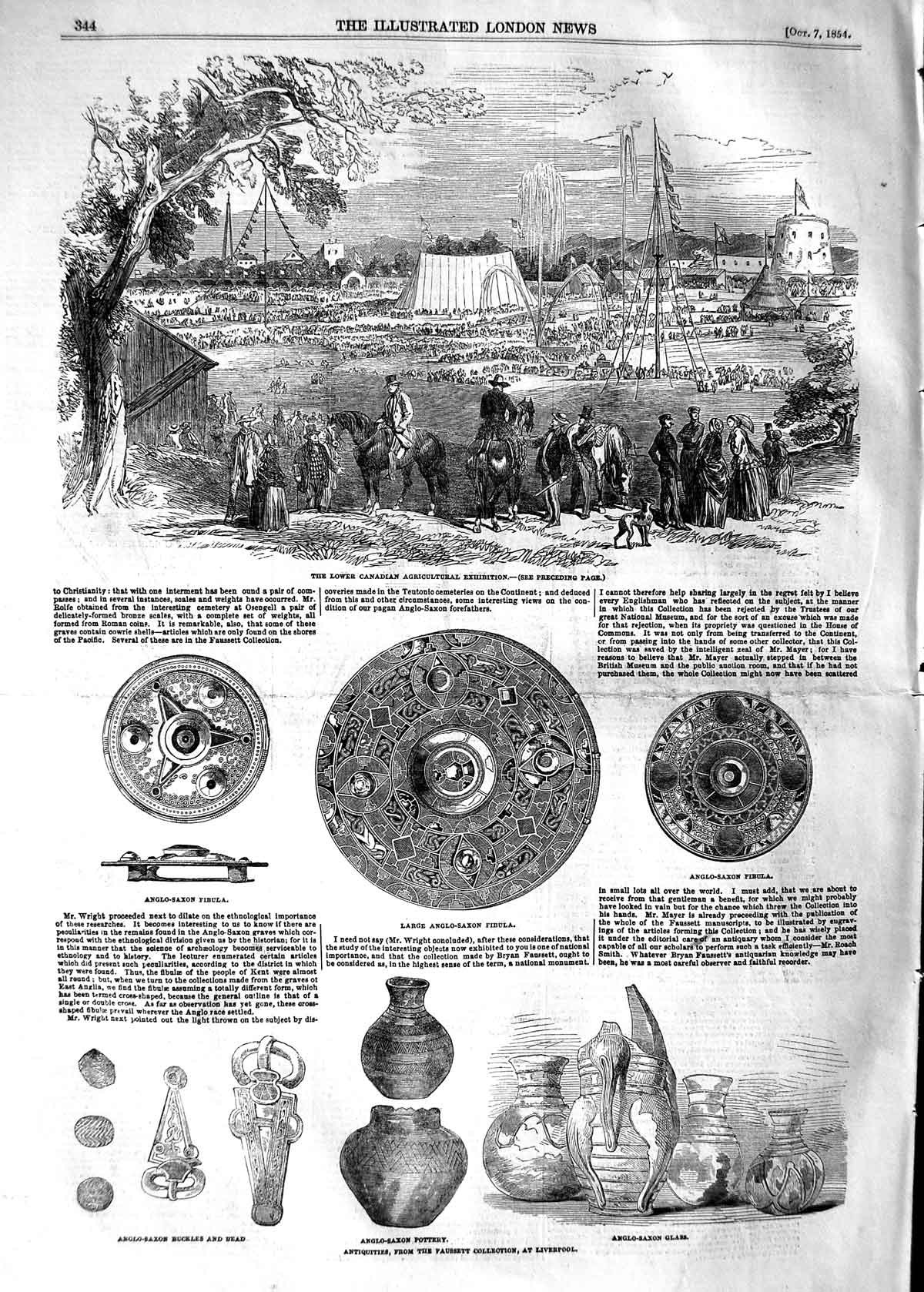 Original Old Antique Print 1854 Canadian Agricultural Exhibition Anglo-Saxo 19th