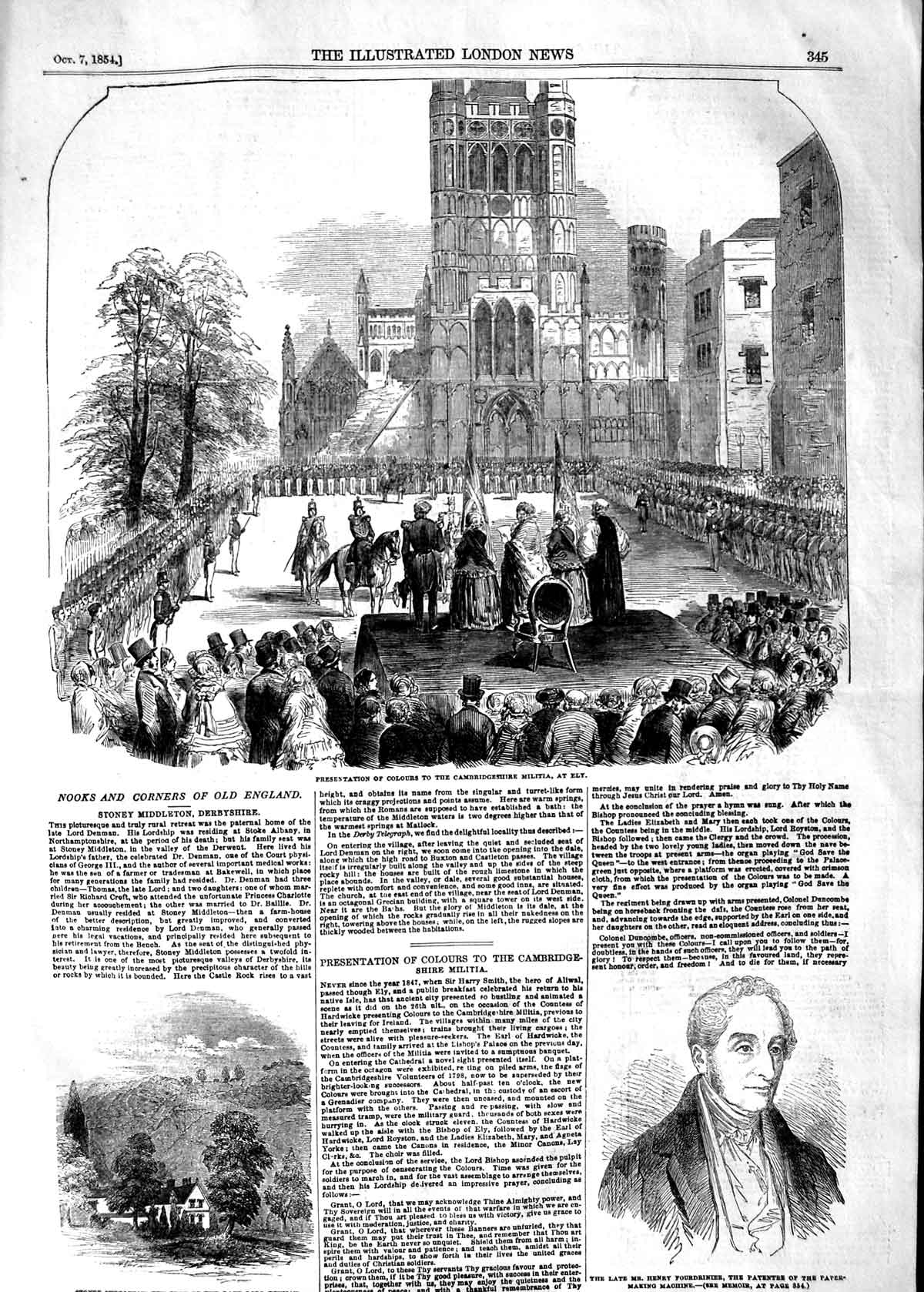 Old Antique Print 1854 Middleton Foundrinier Cambridgeshire Militia Ely 19th