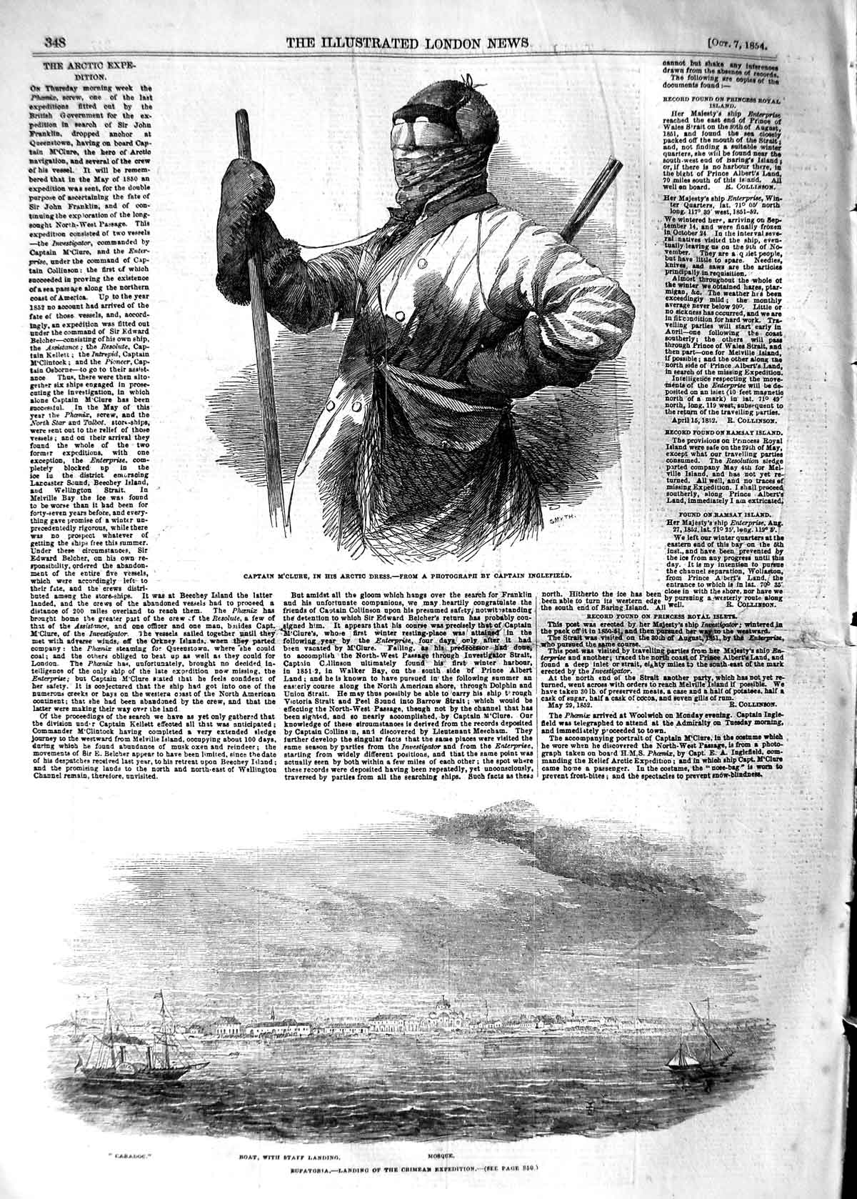 Original Old Antique Print 1854 Captain M'Clure Arctic Dres Eupatoria Mosqu 19th