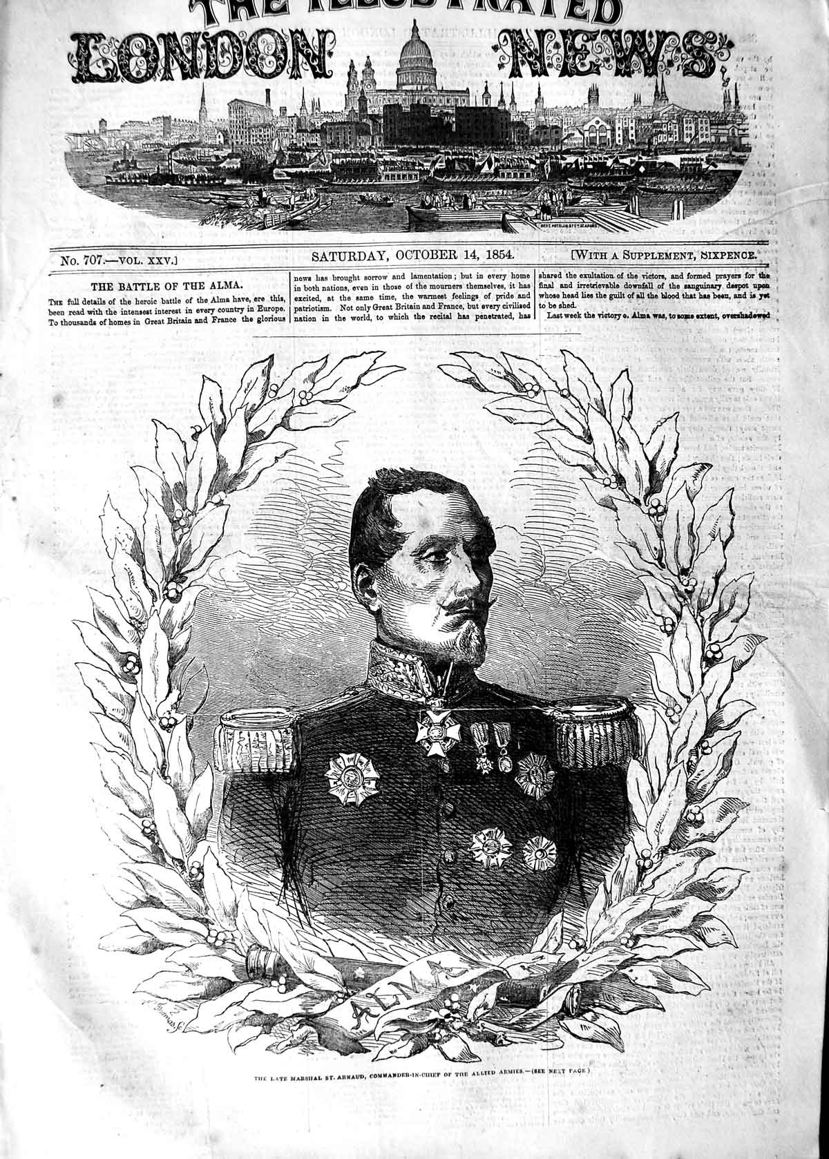 Old Antique Print 1854 Portrait Marshal St. Arnaud Commander-In-Chief War 19th