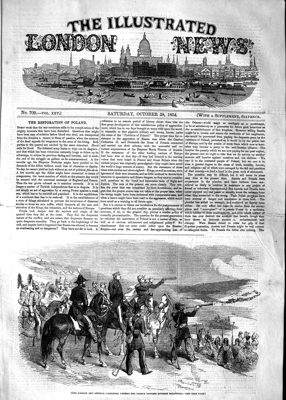 Original Old Antique Print 1854 Lord Raglan General Canrobert Sebastopol War