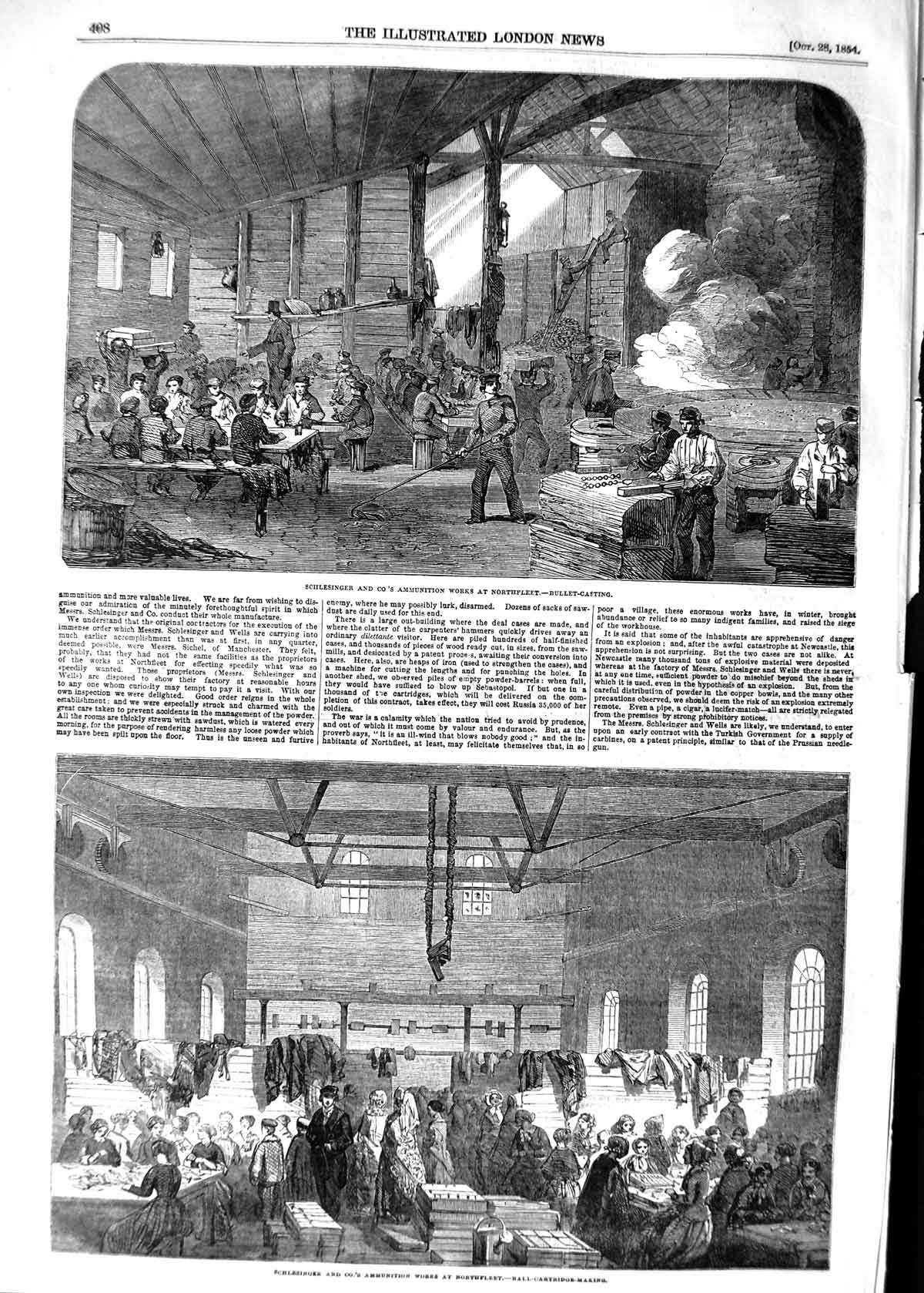 Original Old Antique Print 1854 Schlesinger Ammunition Northfleet Ship Building