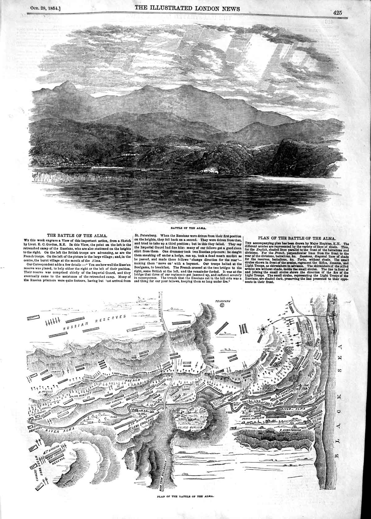 Original Old Antique Print 1854 Battle Alma Plan War Russian Reserves Black Sea