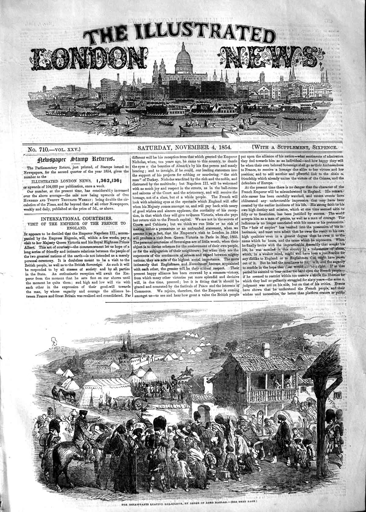 Original Old Antique Print 1854 Families Balaclava Lord Raglan Soliders Horses