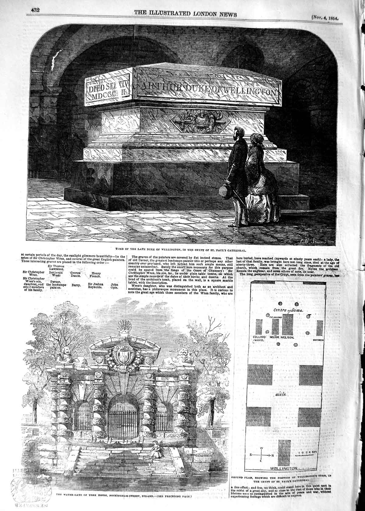 Old Antique Print 1854 Tomb Duke Wellington Paul'S Cathedral York Strand 19th