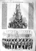 Original Old Antique Print 1854 Military Trophy Crystal Palace Fete Guides Band