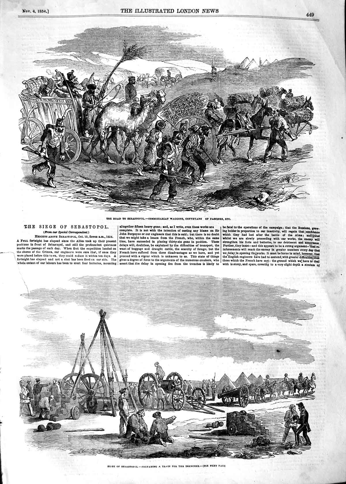 Original Old Antique Print 1854 Commissariat Waggons Fascines Sebastopol War
