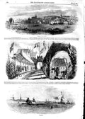 Original Old Antique Print 1854 Tonning Eyder Railway Station Flensburg Ships